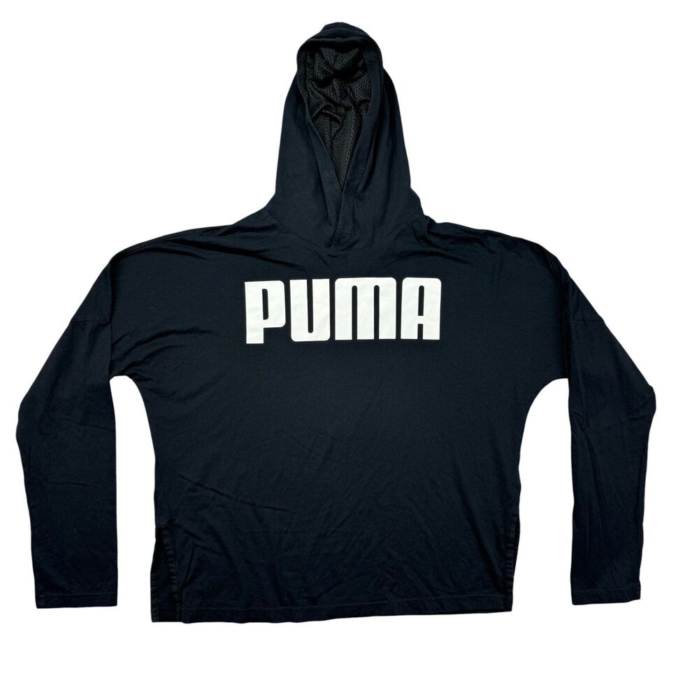 PUMA Hoodie Women's Small Black Long Sleeve Stretch Pullover Sweater Workout Top